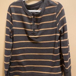 Gray and Tan Striped Henley Sweater